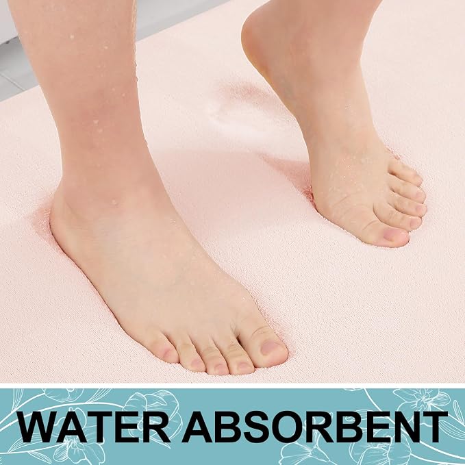 Smiry Memory Foam Bath Mat 70x24, Extra Soft and Absorbent Bathroom Mats, Non Slip Washable Carpet for Floor, Shower and Tub, Pink