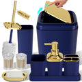 XLHOMO Bathroom Accessories Set - Luxury Blue Bathroom Set, 9 Pieces Bathroom Accessory Set, Navy Blue Bathroom Accessories with Trash Can, Toilet Brush & Soap Dispenser