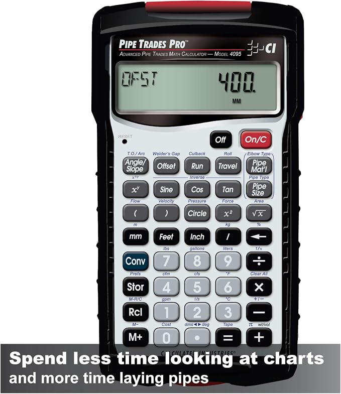 Calculated Industries 4095 Pipe Trades Pro Advanced Pipe Layout and Design Math Calculator Tool for Pipefitters, Steamfitters, Sprinklerfitters and Welders | Built-in Pipe Data for 7 Materials , White | Advanced Pipe Layout and Design Math, For Pipefit...