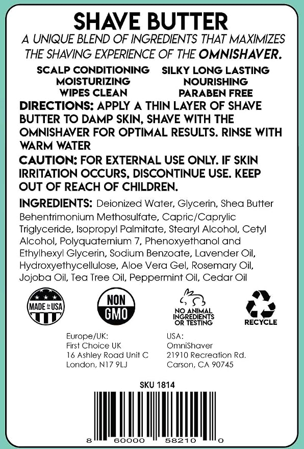 OmniShaver Shave Butter – Moisturizing Shaving Cream for Men & Women | Sensitive Skin Formula | Travel Size 6 oz | Aloe, Tea Tree & Shea Butter - Pack of 6