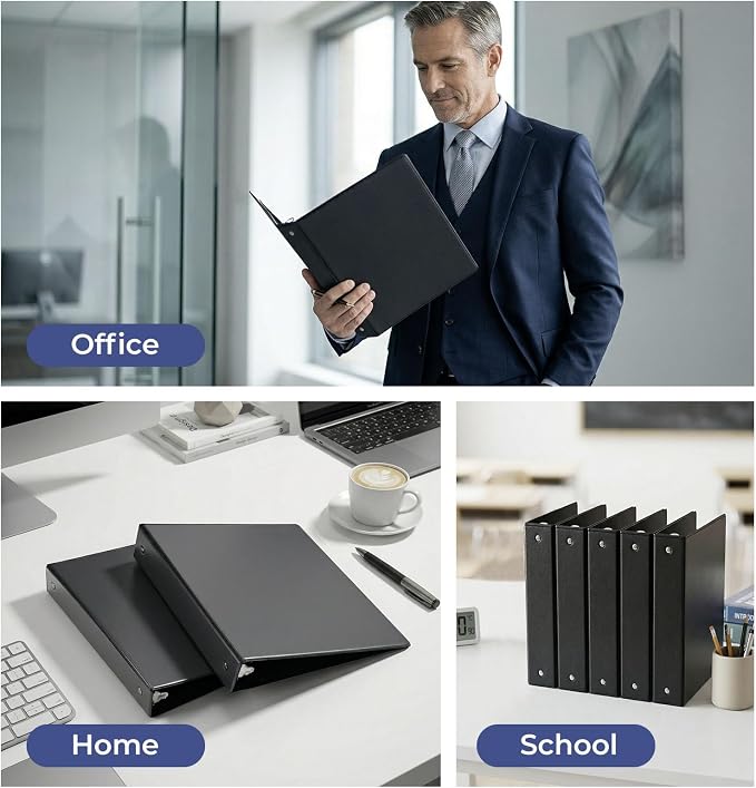 1-1/2'' 2-Inch 3-Ring Binder with Pockets, Premium View Binders with Three Ring Binders Holds up to 200/325/450 Sheets US Letter Size, Bulk Pack of 6 (1.5-inch Black)