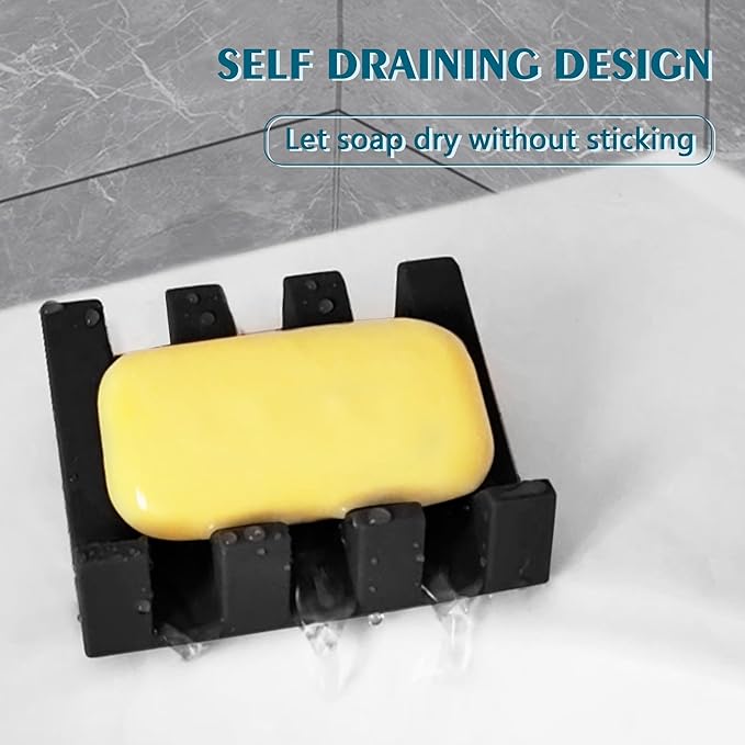 Self Draining Soap Dish Holder,Silicone Soap Dish,for Bathroom,Kitchen, Sponges，Can Extend Soap Life，Keep Soap Bars Dry and Easy Cleaning (Black+White,2-Pack)