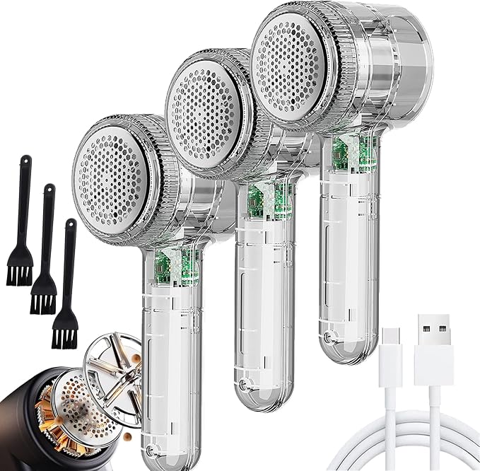 Sweater Shavers to Remove Pilling, 2026 New Lint Shaver for Clothing, Transparent Couch Pilling Remover Electric, Rechargeable Depiller Fabric Shaver for Clothes Couch Pilling (3pcs)