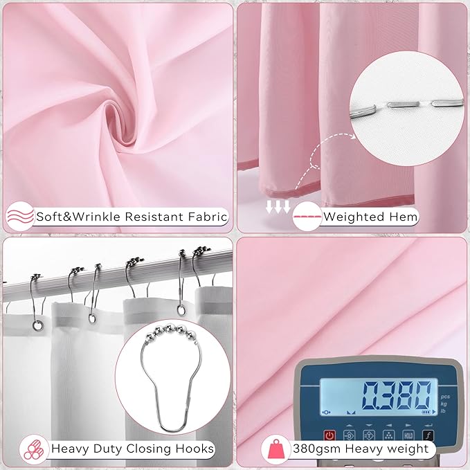 XLHOMO Bathroom Set - Pink Bathroom Sets with Shower Curtain and Rugs, 24PCS Shower Curtain Set with Hooks, Soap Dispenser, Soap Dish, Toilet Brush Holder and Trash Can for Housewarming