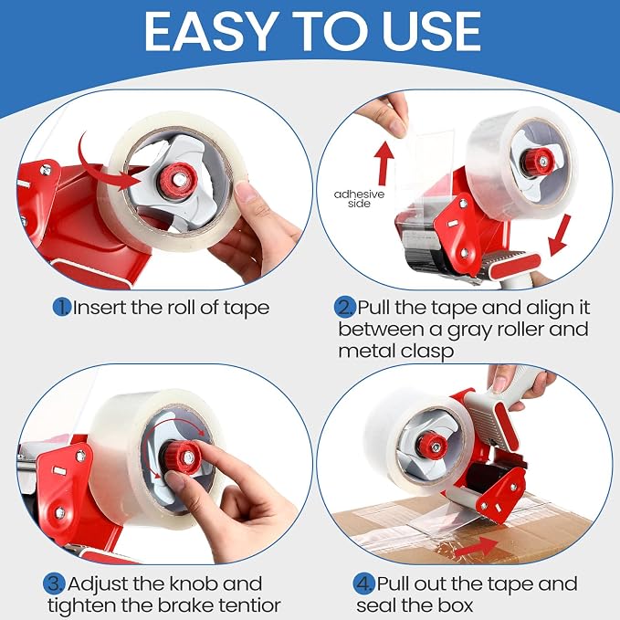 Dunzoom 9 Pack Packing Tape Dispenser Gun with 6 Roll 2 Inch Gun 2.7 Mil Heavy Duty Packaging Tape for Shipping, Moving, Carton and Box Sealing