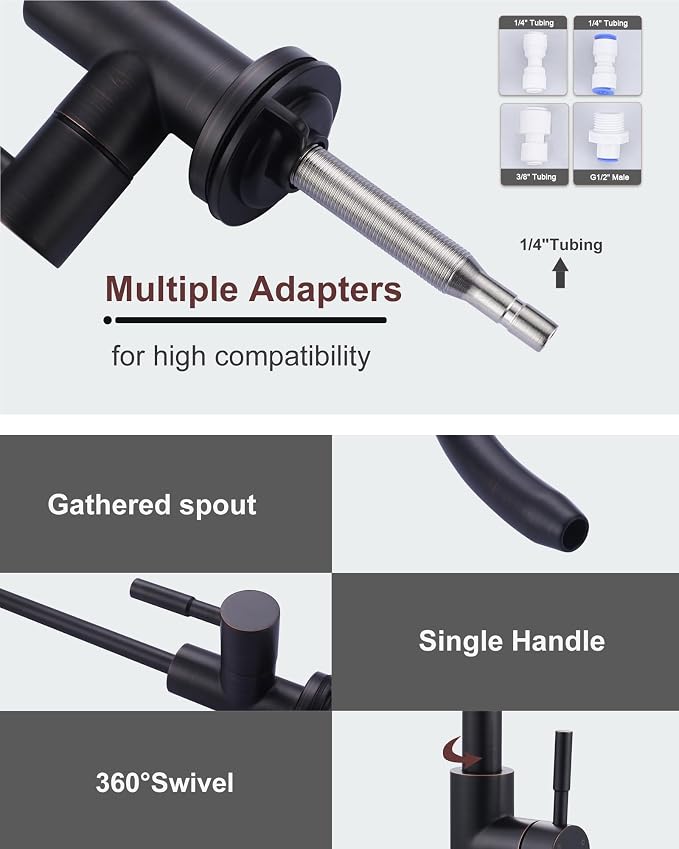 Kitchen Faucet and Water Filter Faucet Combo, WOWOW Stainless Steel Kitchen Sink Faucet with Drinking Water Faucet for Reverse Osmosis or Water Filtration System, Oil-Rubbed Bronze
