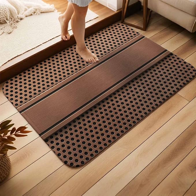 Brown Metal Hole Bathroom Rugs Non Slip Washable Bath Mat Absorbent Low Pile Front Door Mat Copper Net Eye Hole Pattern Indoor Doormat for Kitchen Entryway Shower Decor Accessories 15.7"x23.6"