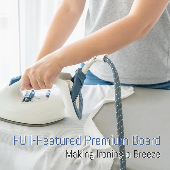 Ironing Board Full Size 43"x13" Silver Heavy Duty | BlissBoard Sturdy Iron Board with Iron Rest, Heat Resistant Cover, Ultra Thick Padding, Height Adjustable
