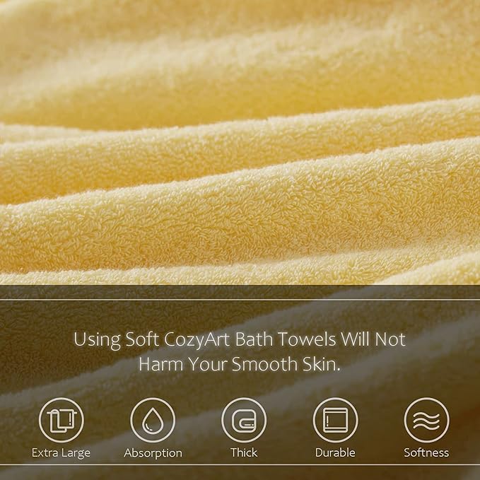 COZYART Luxury Bath Towel Set 3 PCS, Yellow 100% Turkish Cotton 650 GSM | OEKO-Tex 100 Certified Zero Twist Ring Spun, Soft Absorbent Quick Dry, Plush Fluffy, Breathable Hotel Quality for Daily Use