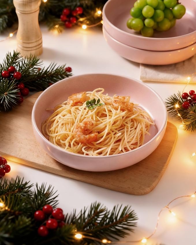 famiware Milkyway 33 oz Bowl Set, Pasta Bowls Set of 6, Salad Bowls Perfect for Your Friend for Housewarming, Thanksgiving, Christmas, Light Pink