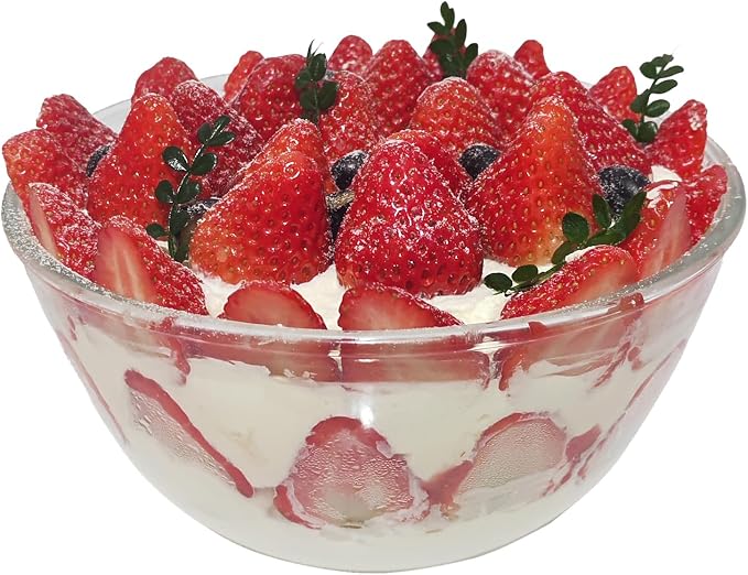 Glass Salad Bowl With Lid, 4.7 Quart Large Glass Mixing Bowls Serving Bowls With Bamboo Utensils, 10.7Inch Trifle Bowl for Salad, Pasta, Dessert Display Cake, Microwave Safe