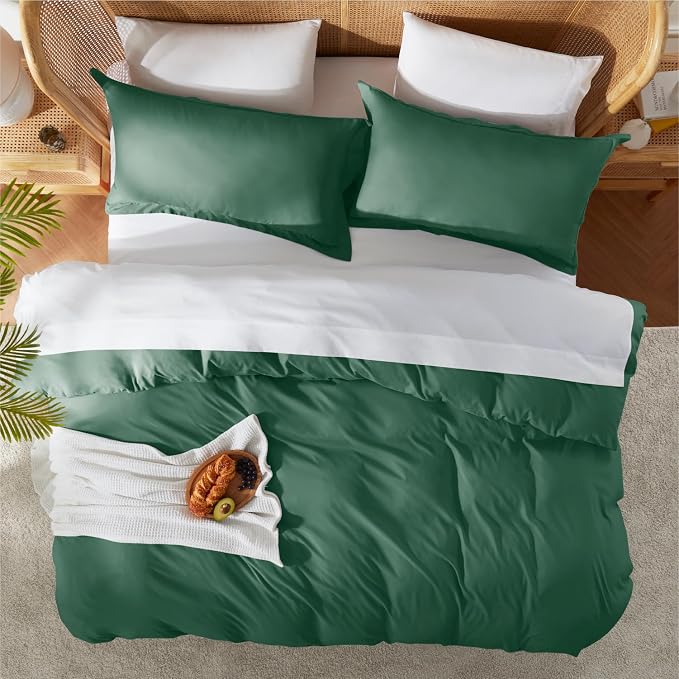 Nestl Dark Green Duvet Cover Queen Size - Soft Double Brushed Queen Duvet Cover Set, 3 Piece, with Button Closure, 1 Duvet Cover 90x90 inches and 2 Pillow Shams