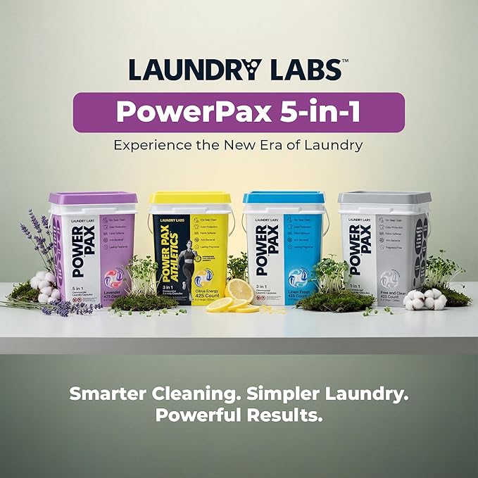 PowerPax 5-in-1 Laundry Detergent Pods - 425 Count, Washer Pods with Stain Remover, Odor Control, Fabric Softener & Color Care for Commercial Laundry - Lavender