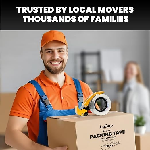 Bulk Pack Tape Heavy Duty Packing Tape with Dispenser – 18 Rolls Packaging Tape, 2.36 Inch x 66 Yd, 2.8 Mil – Strong Adhesive Package Tape for Moving & Shipping Supplies