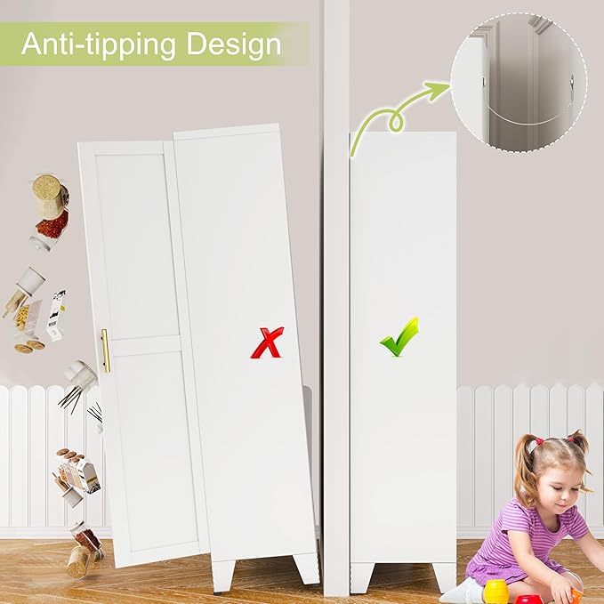 GAIOUS Metal Pantry Cabinet, Kitchen Pantry Storage Cabinets with 2 Door and 3 Adjustable Shelves, White Kitchen Pantry Cabinet, Freestanding Cupboard for Dining Room Living Room Bathroom