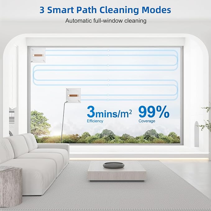 Lcoco&Dream Window Cleaning Robot 3000Pa Suction, Automatic Glass Cleaner with Dual Water Spray and with Automatic Anti Fall Protection Smart Cleaning Paths for Windows Tiles Marble and Wood