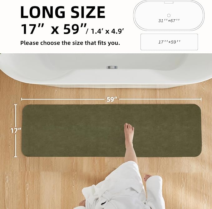 TYUU Bathroom Mat Quick Dry, Bathroom Rugs Non Slip Washable Thin Absorbent Bath Mat Fits Under Door Bathroom Floor Mat Perfect for Bath, Shower, or Sink 17"x59" Sage Green
