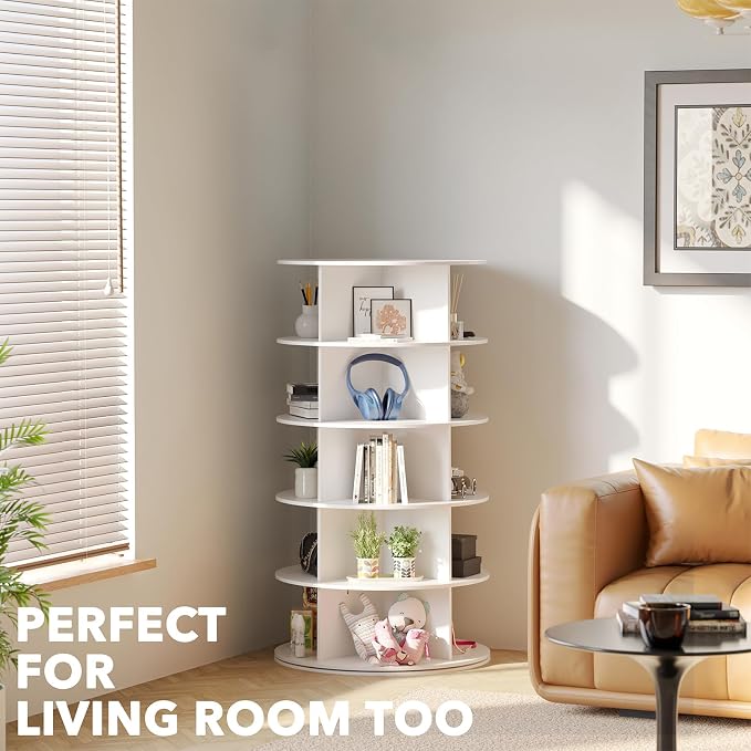 SpaceAid 5 Tier Rotating Shoe Rack Tower, Spinning Shoe Display Lazy Susan, Revolving 360 Shoe Rack Storage Round Carousel, Vertical Handbag Rotate Shoes Closet Organization (5-Tier White)