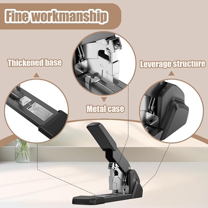 Heavy Duty Stapler, 220 Sheet Effortless Stapler for Desk, 60% Reduced Effort, Jam Free, Adjustable Paper Depth & Guide, Metal Desktop Stapler for Office & Classroom, 50,000+ Uses.