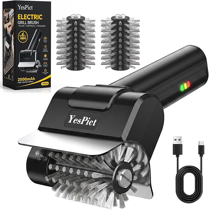 Electric Grill Brush, Cordless Rechargeable Grill Cleaning Brush 1500RPM, Max 180-Min Runtime, Electric Grill Cleaner for Outdoor Stainless Steel Cast Iron Grates, BBQ Gift for Men Father Husband