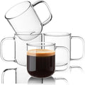 Glass Coffee Mugs, 8 oz iced coffee cups, Clear Tea Cups Set of 4, Glass Mugs with Handles, Glass Cups for Latte, Cappuccino, and Tea