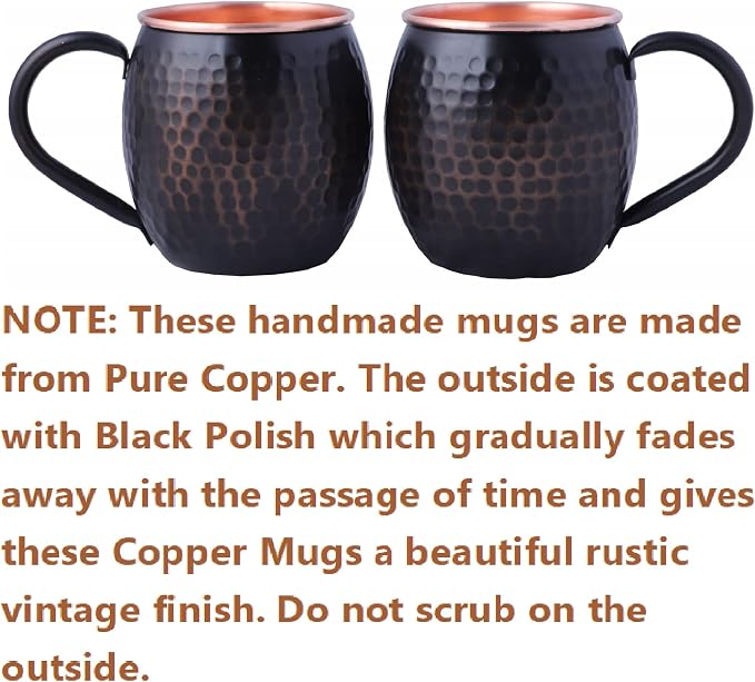STAGLIFE 16 Oz Black Moscow Mule Mugs Pure Copper Cups for Drinking Gifts for Him on Anniversary Genuine Copper Mugs for Moscow Mules Hammered Solid Unlined Cup Mug Set of 2