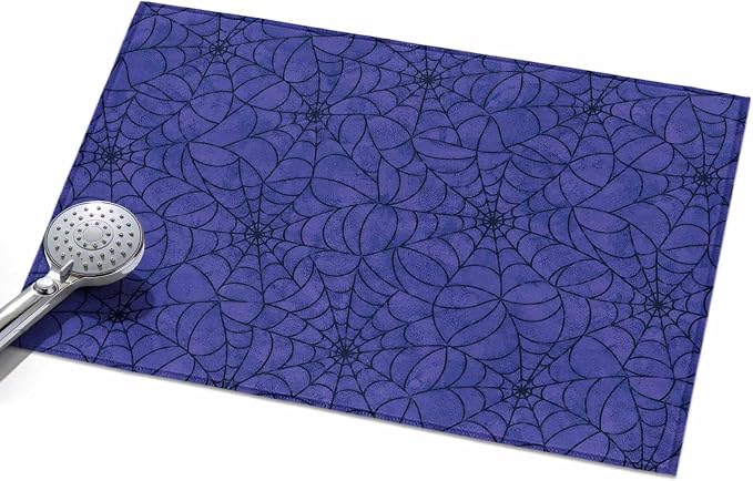 Entryway Area Rug 2'x3', Navy Blue Halloween Washable Small Area Rugs for Kitchen Bathroom Bedroom Office Laundry, Black Spiders Net Classic Gingham Door Mat Indoor Entrance Floor Throw Carpet