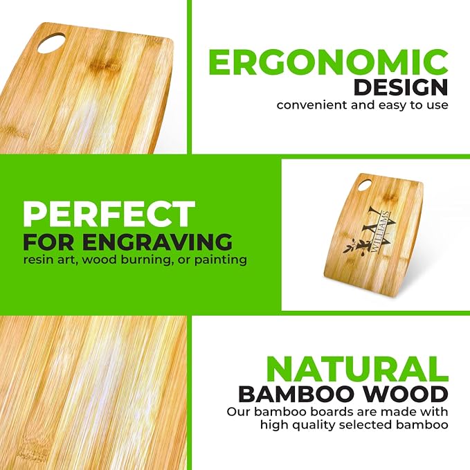 Bulk Round Plain Bamboo Cutting Board with Handle (Set of 12) | Use For Customized, Personalized Engraving | Wholesale Premium Blank Bamboo Board (Rectangular 12" X 9")
