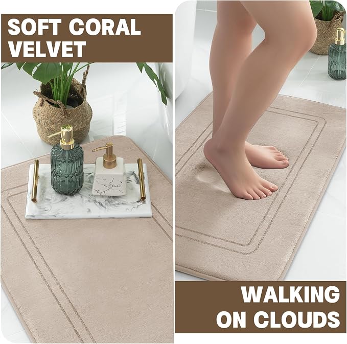 YIHOUSE Beige Memory Foam Bathroom Rug Set 5 Piece, Absorbent Bath Mat Sets, Non Slip Bath Mats for Bathroom Floor, Washable & Dry Quickly Bath Rug Set, Beige Rug Set5 Pieces