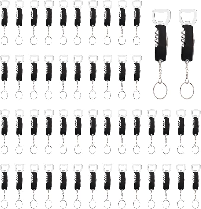 50 Pcs 3.27'' Stainless Steel Wine Bottle Openers with Keychain | Waiter corkscrew wine keys for beer and wine bottles, ideal for bars, restaurants, parties and home use, black finish