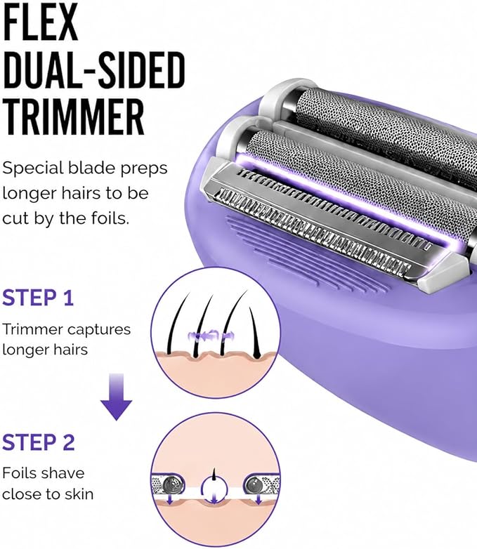 Remington Smooth & Silky Electric Shaver for Women, 4-Blade Smooth Glide Foil Shaver and Bikini Trimmer with Almond Oil Strip, Shave Wet or Dry