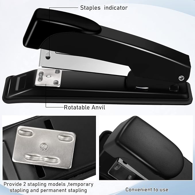 Yahenda 24 Pieces Staplers Bulk with Staples 20 Sheet Capacity Black Compact Desktop Heavy Duty Stapler for Desk Office School