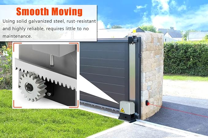 Blütezeit 5300lb Rack Drive Sliding Gate Opener, 1200W Automatic Slide Gate Motor with IR Sensor & Remote Complete Kit, 1.6HP Electric Rolling Driveway Gate Operator for Gates up to 40ft