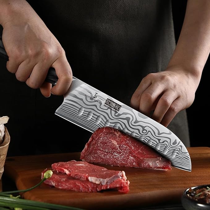 HOSHANHO 7" Santoku Knife, Japanese High Carbon Powder Steel Kitchen Knife | Ultra Sharp Chefs Knife for Meat/Vegetables, Kitchen Santoku Knives with Ergonomic Pakkawood Handle, Ideal for Slicing