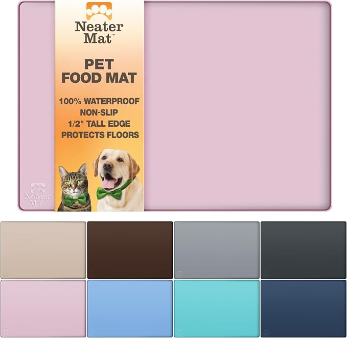 Neater Pet Brands Neater Mat Pet Mats for Food and Water, Cat & Dog Bowl Mat Waterproof Silicone, Feeding Tray, Dog Food Mats for Floors, Placemat w/Raised Edge for Under Bowls, 19” x 12”, Light Pink