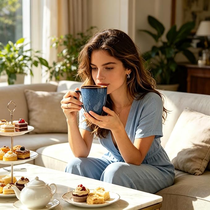 MONITO 17 OZ Coffee Mugs Set of 6, Large Ceramic Blue Coffee Mugs Set with handle for Tea/Latte/Milk/Cocoa, Funny Tea Cups for Office and Home, Engagement Gifts. (Starry Blue) | Mugs with Gold Rim for Latte,Tea&Cocoa,Dishwasher&Microwave Safe,Reactive ...