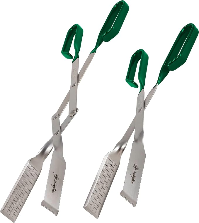 Grill Tongs for Steaks - 2-Pack 17" & 13" Professional Kitchen and Outdoor Grilling Utensil Set (Green)