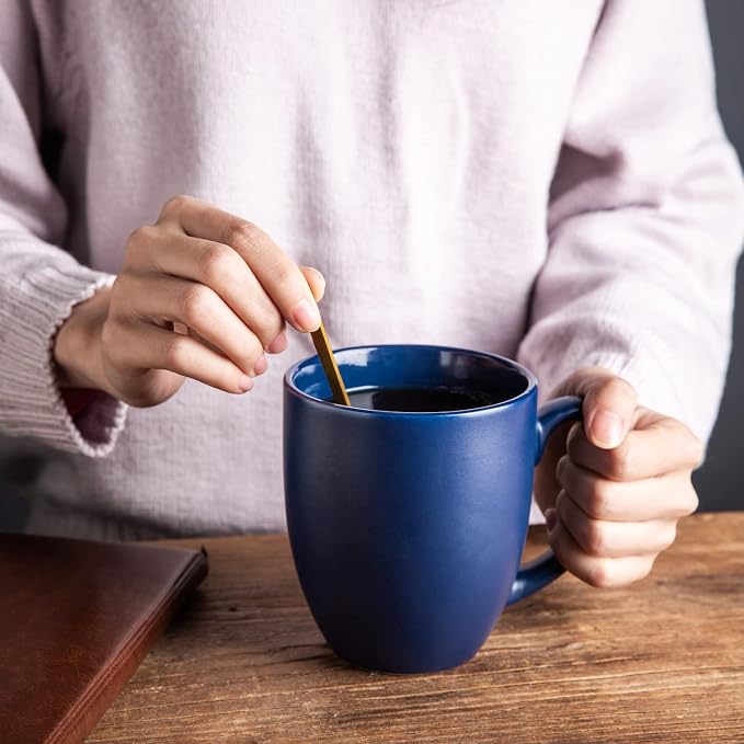 AmorArc 12 OZ Coffee Mugs, Matte Blue Coffee Cups with Large Handle for Man, Woman, Ceramic Coffee Mugs Set of 12 for Latte/Cappuccino/Cocoa/Milk, Dishwasher & Microwave Safe