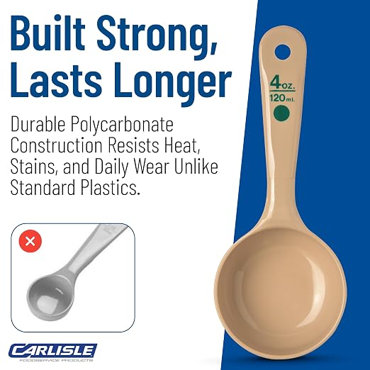 Carlisle FoodService Products 432806 Short Handle Portion Control Spoon, 4 Ounces, Beige (Pack of 12)