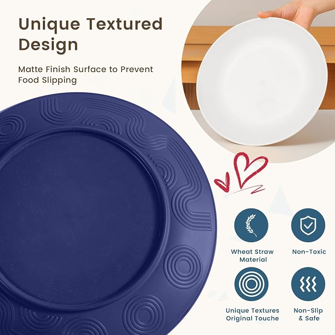 Homienly 40 PCS Wheat Straw Plates and Bowls Sets, Cups Sets, Service for 8, Unbreakable Microwave and Dishwasher Safe Dinnerware Sets,Reusbale Plastic Dishes Set - Island, Matte