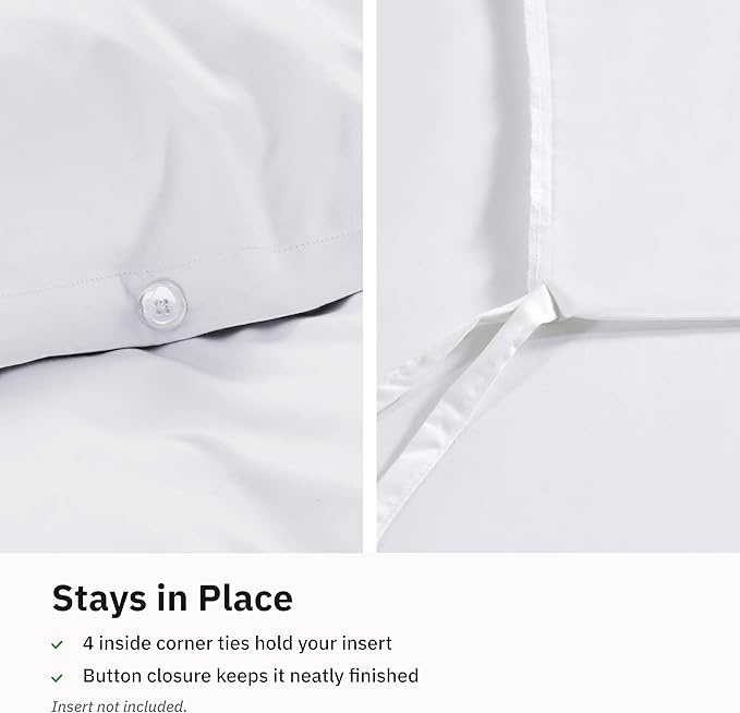 California Design Den 3 Pc White King Duvet Cover Set - Winner Good Housekeeping Best Bedding Awards 2025, 400 Thread Count Sateen, 100% Cotton Duvet Cover Set, Button Closure, Corner Ties - White