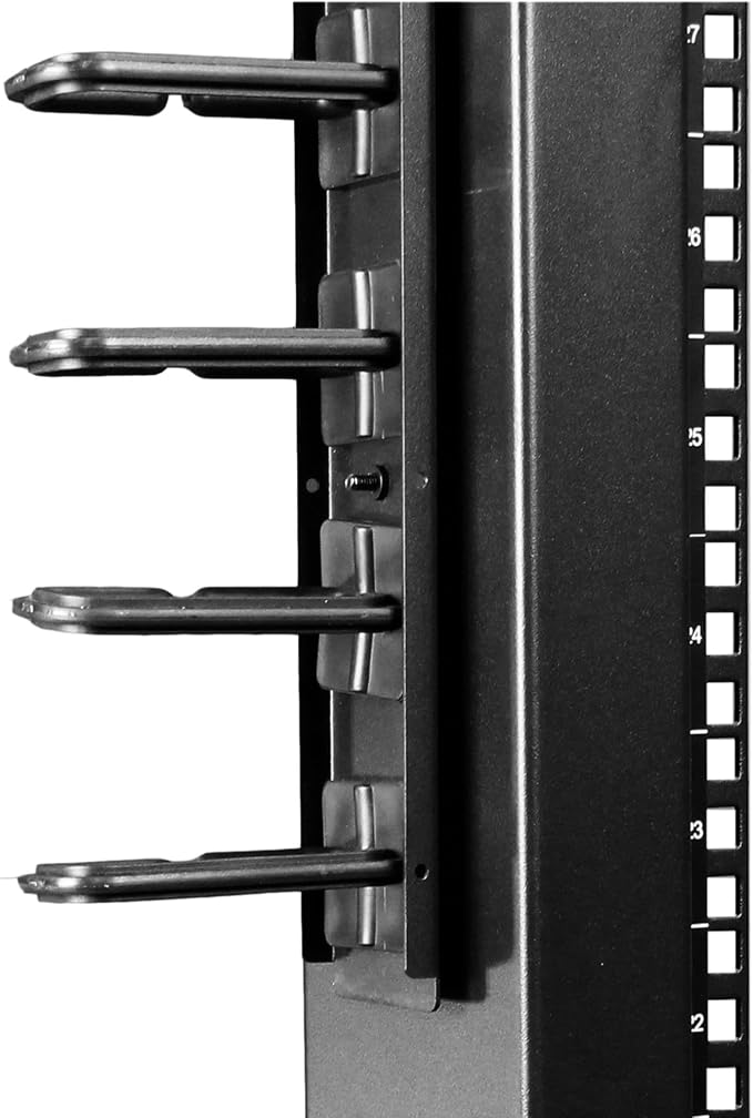 StarTech 20U Vertical Server Rack Cable Manager, D-Ring, 2.8ft (CMVER20UD) | Network rack cord manager panel, D-ring hooks, 2.8ft (0.85m) wire organizer, Improves airflow and passive cooling, Steel