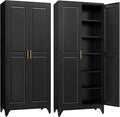 SteeLoong 75”Metal Pantry Storage Cabinet with Doors & 5 Adjustable Shelves | Kitchen Pantry Cabinet,Black Kitchen Cabinet with 2 Gold Handles,Tall Cabinet for Livingroom,Pantry, Bathroom,Kitchen,Garage