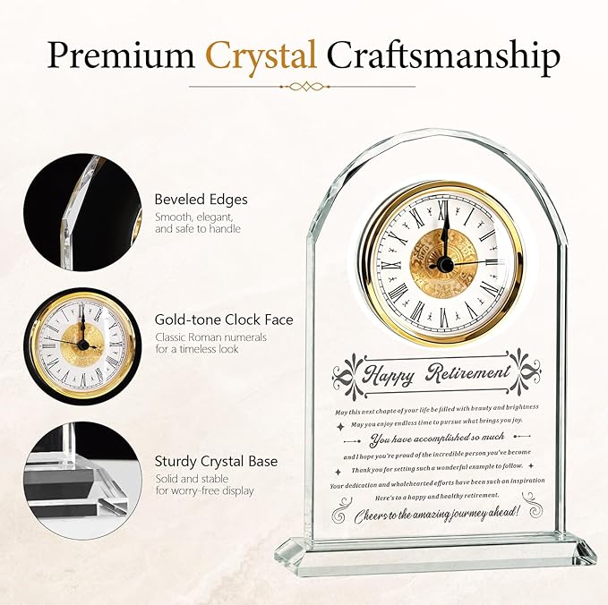 2026 Retirement Gift for men,women, Dad ,Father ,Teacher,mentor,coworker,Colleague Uncle Grandfather Employee mam boss Retired Presents Ideas Glass Clock Ornament Gifts(Battery not Included) (Retirement gifts)