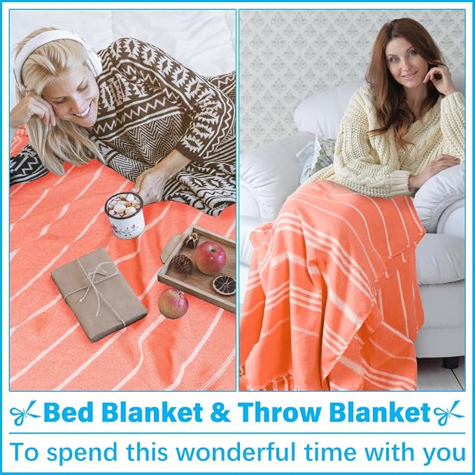 Vikumond Turkish Beach Towel Blanket Oversized 85x75 Inch Quick Dry Coral | Lightweight Compact Portable Sand Free Absorbent Boho Woven Throw for Pool Swimming Picnic Camping Cruise Outdoor Essentials