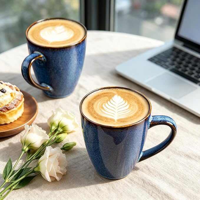 MONITO 17 OZ Coffee Mugs Set of 6, Large Ceramic Blue Coffee Mugs Set with handle for Tea/Latte/Milk/Cocoa, Funny Tea Cups for Office and Home, Engagement Gifts. (Starry Blue) | Mugs with Gold Rim for Latte,Tea&Cocoa,Dishwasher&Microwave Safe,Reactive ...