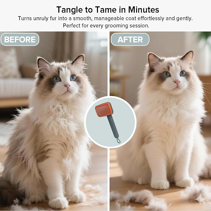 Cat Brush for Shedding, Industry-First Adjustable Cat Brushes for Indoor Cats, Self-Cleaning Slicker brush, 264 Skin-Friendly Needles for Long or Short Haired Dogs, Perfect for Deshedding (Green)