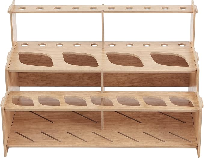 HG Art Concepts Mezzo Artist paint and Brush Rack - Wood Grain Laminate Multi Layer Desk Stand Professional Storage Display Organizer for paintbrushes and paint Tubes - Straight Rack 1