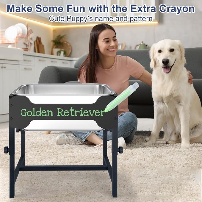 2.5 Gallon Adjustable Elevated Dog Water Bowl, Raised Stainless Steel Large Dog Bowl with 4 Height(11-17")， Full Metal Feeding Station for Relief Joint Pressure, Easy to Clean, Indoor & Outdoor