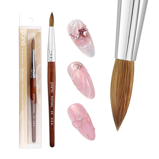 pana USA Acrylic Nail Brush100% Pure Kolinsky Hair Mahogany Wood Handle with Silver Ferrule Round Shaped Style (Size # 6, Mahogany)